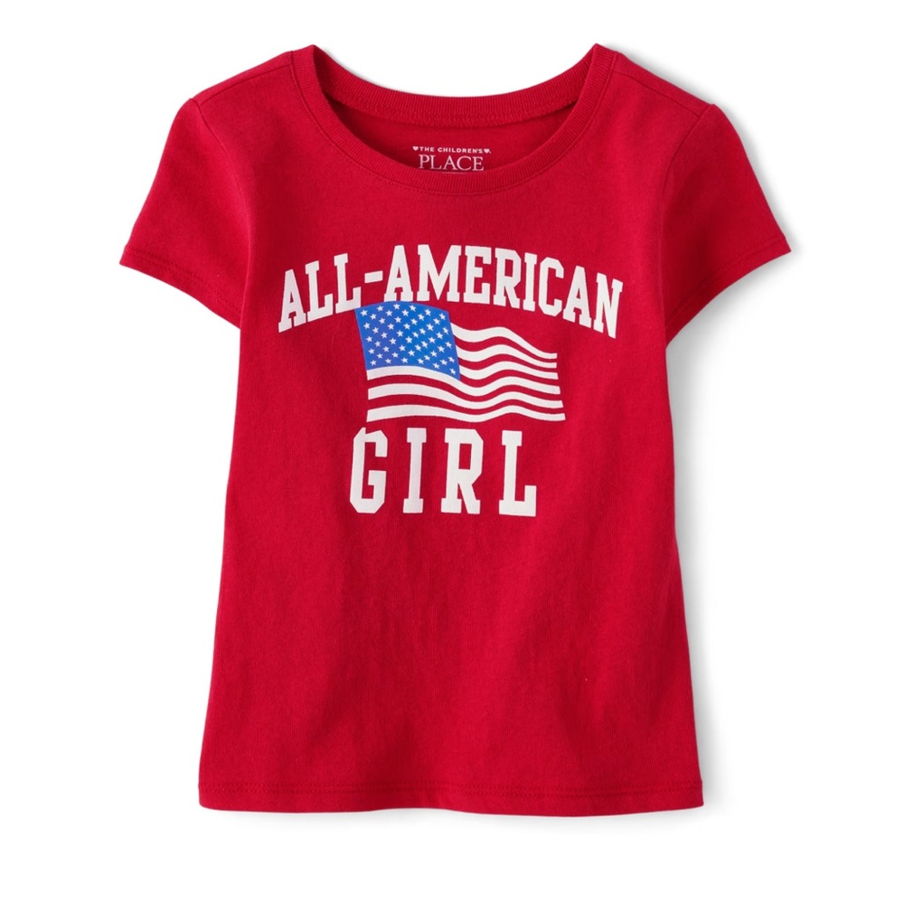 Children’s Place 5T short sleeve tshirt. NWT red with All American Girl on it